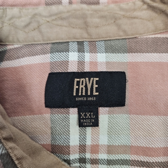 Frye Peach & Tan Button Down Flannel Shirt Size XXL Men's Workwear W23 - Picture 8 of 10